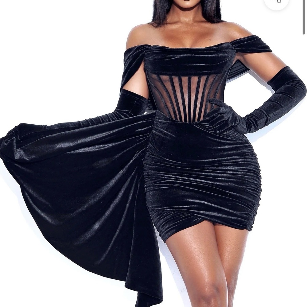 Black Draping Off Shoulder Corset Dress🖤